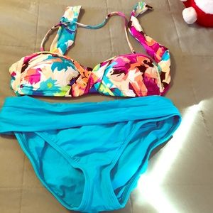 Brightly colored bandeau bikini
